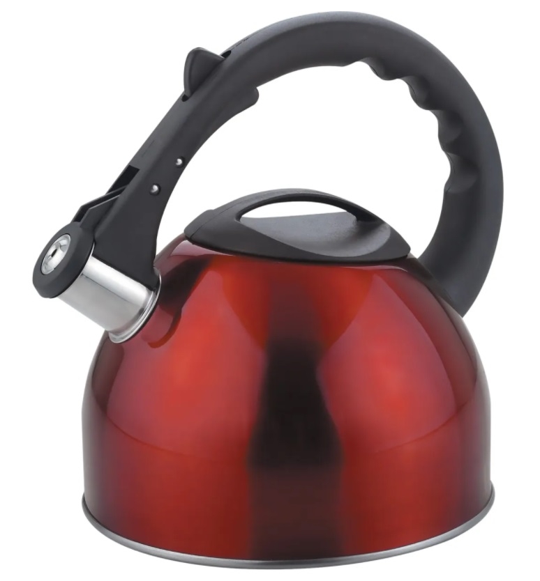 Чайник из нерж. стали MAL-042-R, 2,5 литра, красный, со свистком, 910090-SK