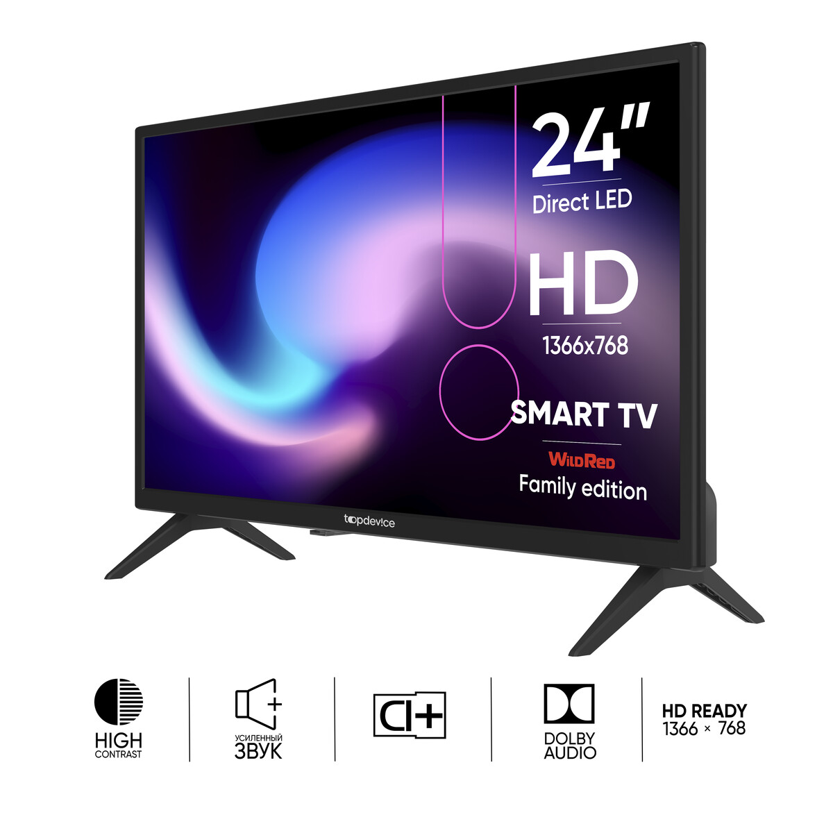 Телевизор Topdevice 24" SMART SPECIAL, HD 720p, Smart TV WildRed, черный