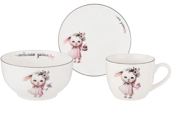 Набор посуды lefard моя зайка, 3 пр.: салатник 470мл, тарелка 20см, кружка 220мл. 260-687