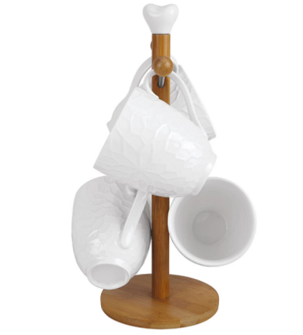 Набор из 4 кружек на бамбуковой подставке AK1-0016 "KRISPY"