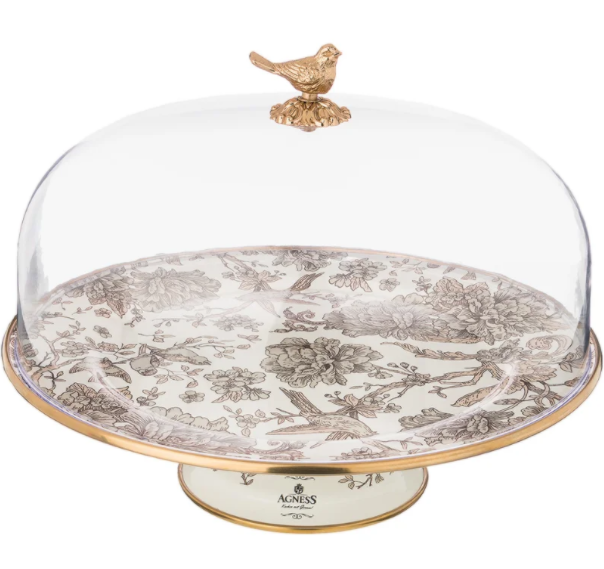 Тортовница с крышкой, диам.30см. Винтаж. Птичка 950-725